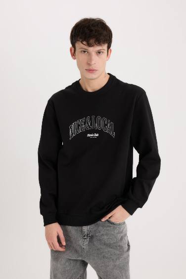 Regular Fit Bisiklet Yaka Baskılı Sweatshirt