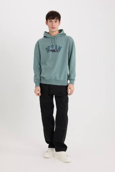 Boxy Fit Kapüşonlu Baskılı Sweatshirt