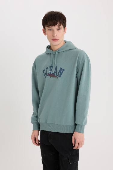Boxy Fit Kapüşonlu Baskılı Sweatshirt
