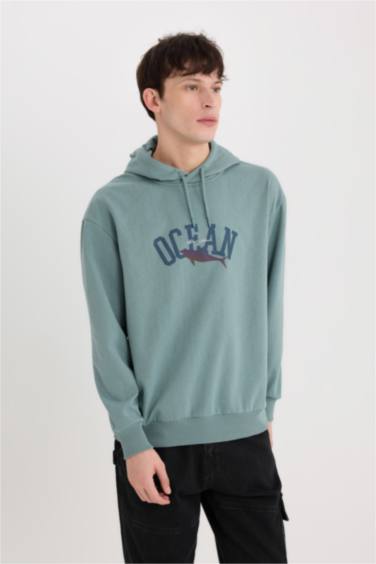 Boxy Fit Kapüşonlu Baskılı Sweatshirt