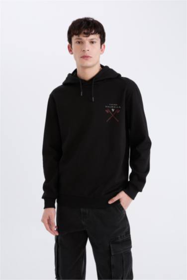 Vikings Valhalla Regular Fit Kapüşonlu Sırt Baskılı Sweatshirt