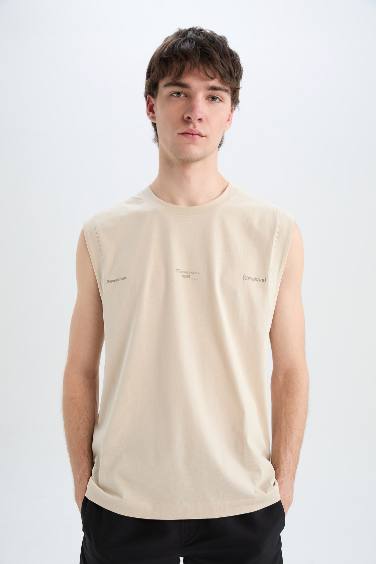 Débardeur boxy imprimé en coton à col rond