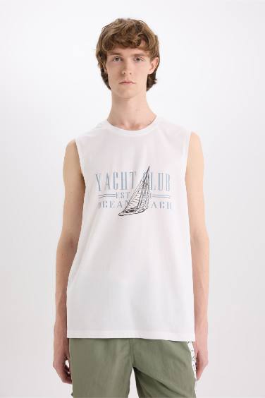 Débardeur imprimé en coton à col rond Coupe régulière