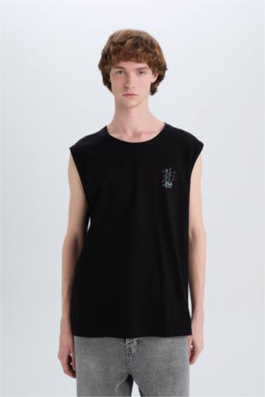 Boxy Fit Printed Crew Neck Cotton Tank Top