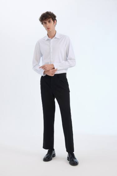 Regular Fit Polo Yaka Uzun Kollu Beyaz Gömlek