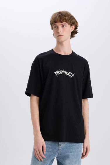 %100 Pamuk Rick and Morty Boxy Fit Bisiklet Yaka Sırt Baskılı Kısa Kollu Tişört