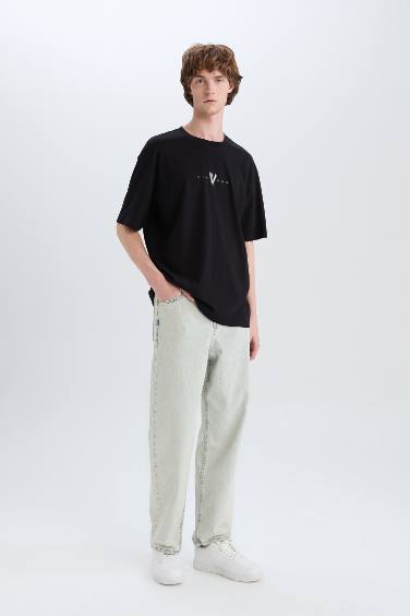 %100 Pamuk Vikings Valhalla Boxy Fit Bisiklet Yaka Sırt Baskılı Kısa Kollu Tişört