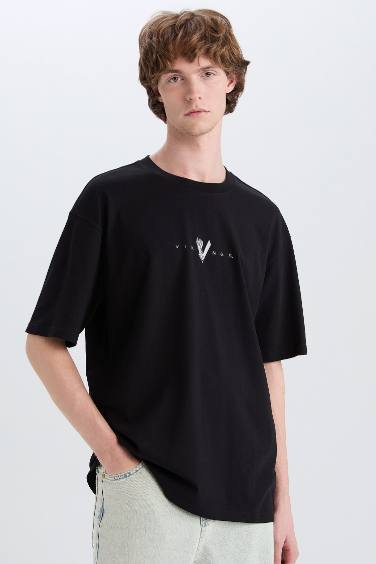 %100 Pamuk Vikings Valhalla Boxy Fit Bisiklet Yaka Sırt Baskılı Kısa Kollu Tişört