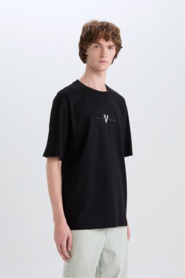 %100 Pamuk Vikings Valhalla Boxy Fit Bisiklet Yaka Sırt Baskılı Kısa Kollu Tişört