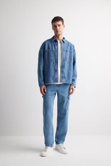 %100 Pamuk Relax Fit Rahat Kalıp Geniş Paça Jean Pantolon