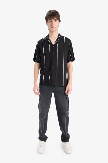 قميص مخطط قصة عادية بياقة جاكيت