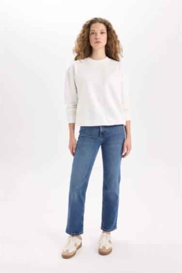 Comfort Straıght Yüksek Bel Bilek Boy Jean Yıkamalı Pantolon