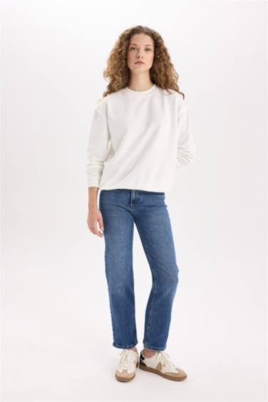 Comfort Straıght Yüksek Bel Bilek Boy Jean Yıkamalı Pantolon