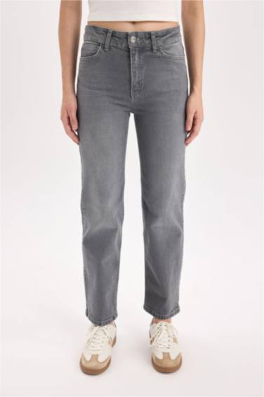Comfort Straıght Yüksek Bel Bilek Boy Jean Yıkamalı Pantolon