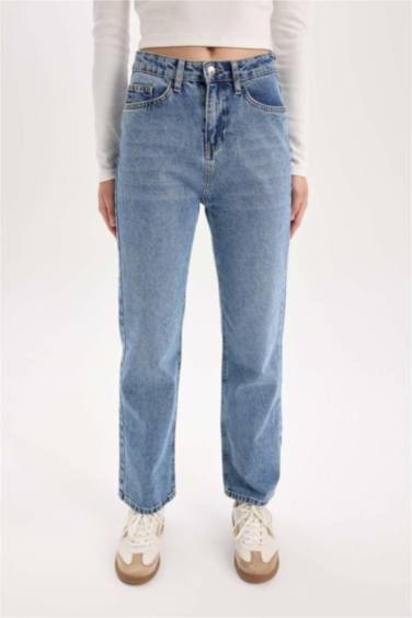 Straıght Fıt Yüksek Bel Bilek Boy Jean Yıkamalı Pantolon