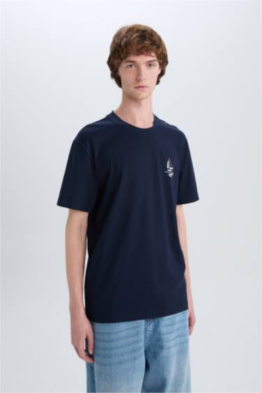 تيشيرت قطن قصة عادية برقبة مستديرة