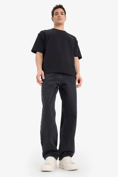 تيشيرت نص ردن قماش رقيق مطبوع أوفر سايز بياقة مستديرة