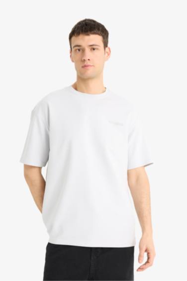 Boxy Fit Crew Neck Printed Thin Sweatshirt Fabric Short Sleeve T-Shirt