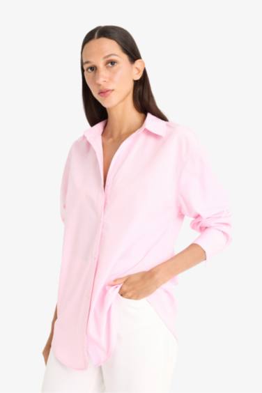 Oversize Fit Shirt Collar Poplin Long Sleeve Shirt