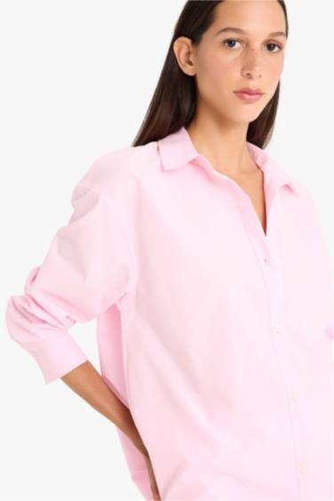 Oversize Fit Shirt Collar Poplin Long Sleeve Shirt