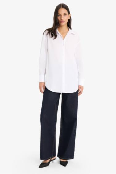 Oversize Fit Shirt Collar Poplin Long Sleeve Shirt