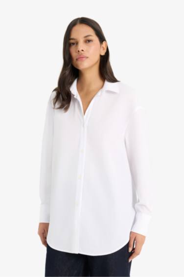 Oversize Fit Shirt Collar Poplin Long Sleeve Shirt