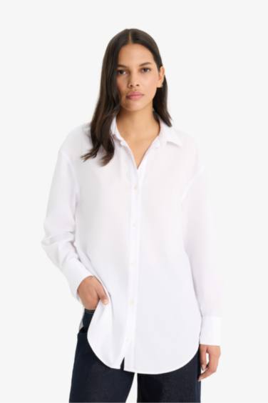 Oversize Fit Shirt Collar Poplin Long Sleeve Shirt