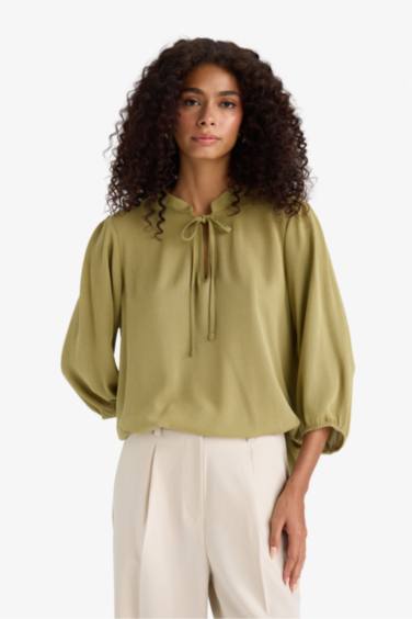 Regular Fit Crinkle Viscose Long Sleeve Blouse