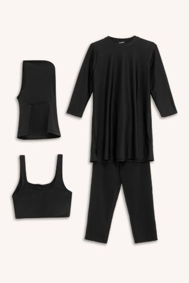 4'lü Hızlı Kuruyan Burkini Tesettür Basıc Mayo Takım - Görsel 10