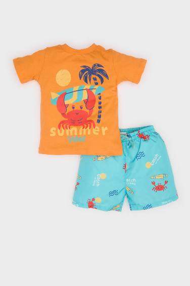 Baby Boy Crab Printed T-Shirt Swim Shorts 2 Piece Set