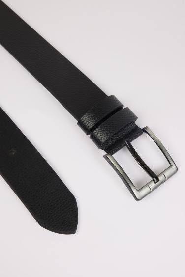 Man Rectangle Clasp Faux Leather Denim Belt