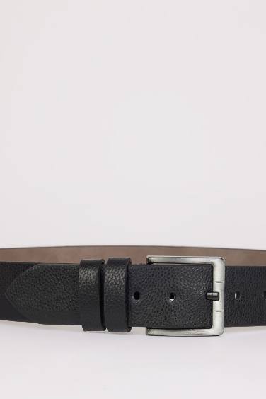 Man Rectangle Clasp Faux Leather Denim Belt