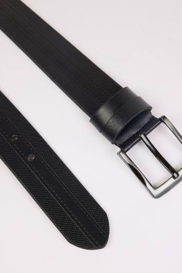 Man Rectangle Clasp Faux Leather Belt