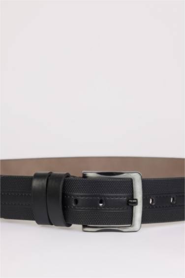Man Rectangle Clasp Faux Leather Belt