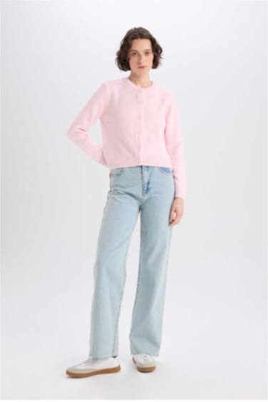 Regular Fit Bisiklet Yaka Basic Düz Düğmeli Soft Touch Yumuşak Triko Hırka