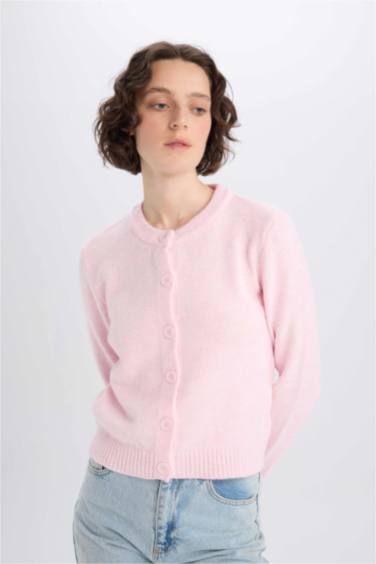 Regular Fit Bisiklet Yaka Basic Düz Düğmeli Soft Touch Yumuşak Triko Hırka