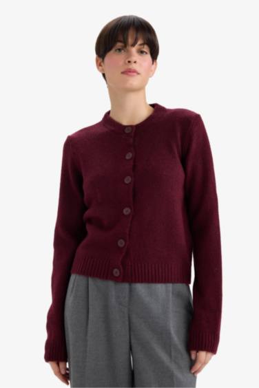 Regular Fit Bisiklet Yaka Basic Düz Düğmeli Soft Touch Yumuşak Triko Hırka