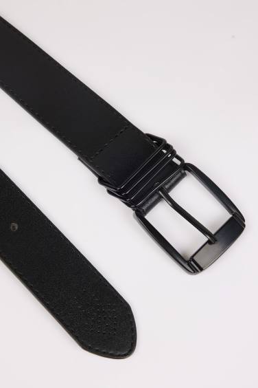 Man Rectangle Clasp Faux Leather Jean Belt