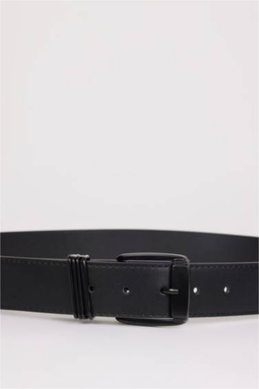 Man Rectangle Clasp Faux Leather Jean Belt