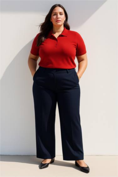 Regular Fit Polo Yaka Basic Düz Kısa Kollu Kırmızı Triko Kazak