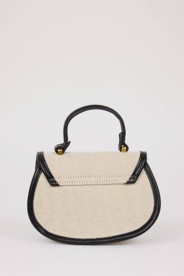 Woman Canvas Look Faux Leather Shoulder Bag