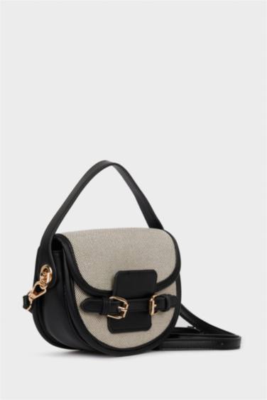 Woman Canvas Look Faux Leather Shoulder Bag