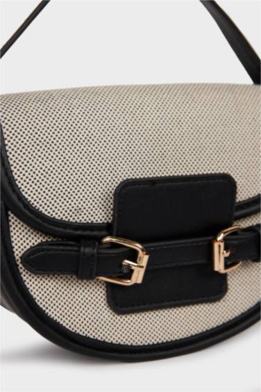 Woman Canvas Look Faux Leather Shoulder Bag