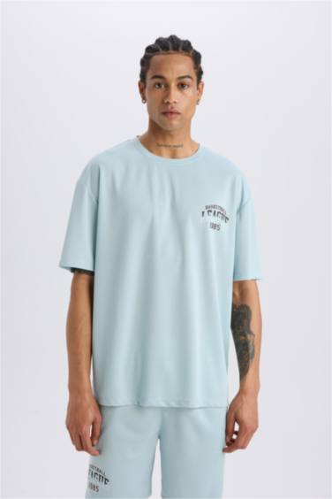 DeFactoFit Boxy Fit Crew Neck Printed Sports Tulle T-Shirt