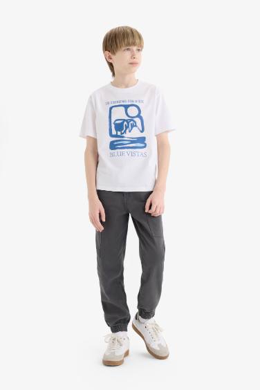 تيشيرت أولاد مطبوع قصة عادية برقبة مستديرة