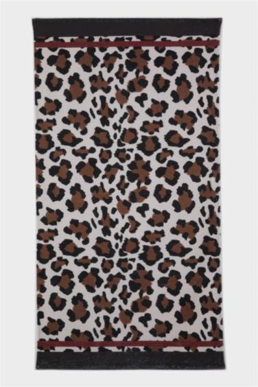 Kadın Leopar Desenli Pamuklu Plaj Havlusu