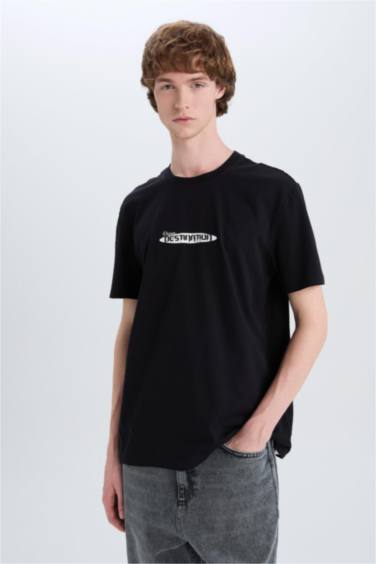 Regular Fit Crew Neck Printed Cotton T-Shirt