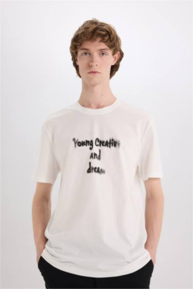 T-shirt imprimé en coton à col rond Coupe régulière