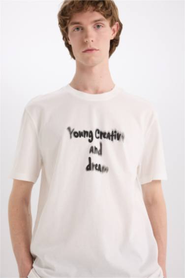 T-shirt imprimé en coton à col rond Coupe régulière