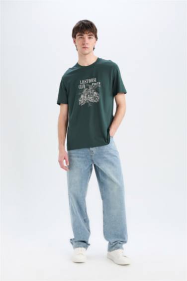 تيشيرت قطن قصة عادية برقبة مستديرة